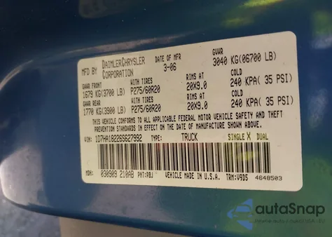 2006 Dodge Ram 1500 Slt из США, поврежденный, VIN 1D7HA18226S627992